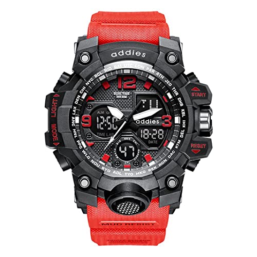 TPWEWRX Herren Sportuhr Outdoor Uhren Militäruhren 50M wasserdichte Dual Display Digitale Armbanduhr mit Stoppuhr Alarm LED Hintergrundbeleuchtung zum Laufen & Schwimmen (Red) von TPWEWRX