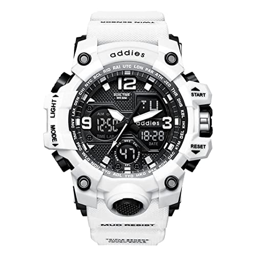TPWEWRX Herren Sportuhr Outdoor Uhren Militäruhren 50M wasserdichte Dual Display Digitale Armbanduhr mit Stoppuhr Alarm LED Hintergrundbeleuchtung zum Laufen & Schwimmen (White 2) von TPWEWRX