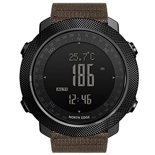 TPWEWRX Outdoor Militäruhr für Herren multifunktional digital Handgelenk Armbanduhr Nylonband 50M Höhenmesser Barometer Kompass wasserdichte Uhr für Bergsteigen Schwimmen Fitness (Brown) von TPWEWRX