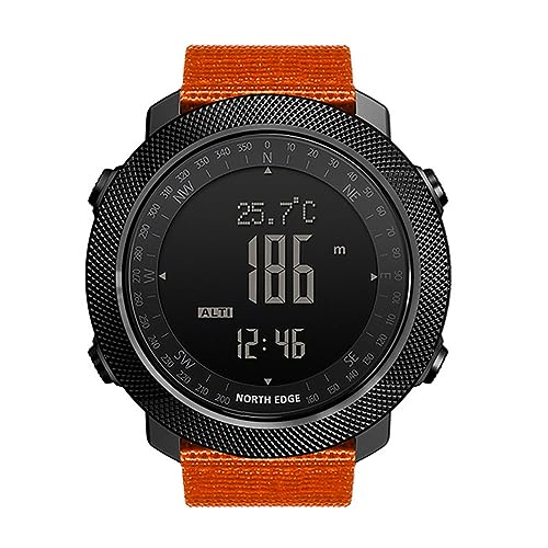 TPWEWRX Outdoor Militäruhr für Herren multifunktional digital Handgelenk Armbanduhr Nylonband 50M Höhenmesser Barometer Kompass wasserdichte Uhr für Bergsteigen Schwimmen Fitness (Orange) von TPWEWRX