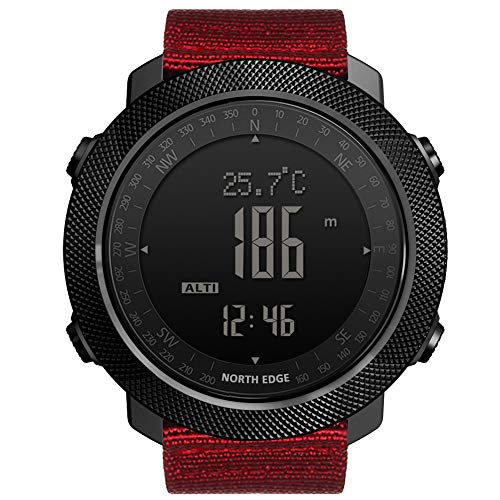 TPWEWRX Outdoor Militäruhr für Herren multifunktional digital Handgelenk Armbanduhr Nylonband 50M Höhenmesser Barometer Kompass wasserdichte Uhr für Bergsteigen Schwimmen Fitness (Red) von TPWEWRX