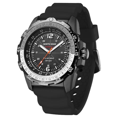 TPWEWRX Solarbetriebene Herrenuhr 50M Wasserdicht Business Quarz-Uhren Outdoor Sport Solar-Armbanduhr mit Geschwindigkeitsberechnung Wecker Stoppuhr Hintergrundbeleuchtung (Black) von TPWEWRX