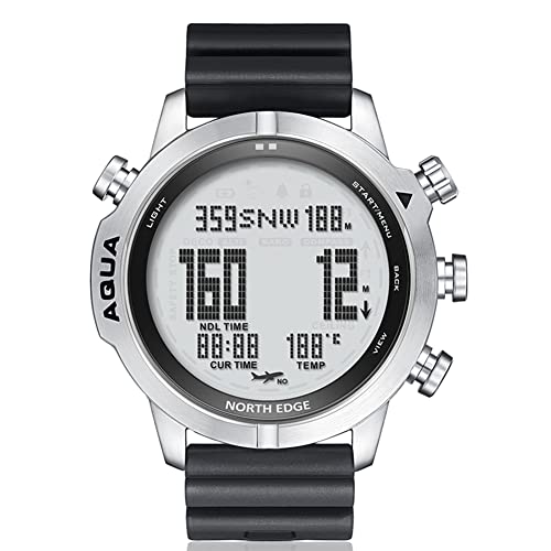 TPWEWRX Tauchcomputeruhr 100M wasserdichte Outdoor Sport Digitaluhren für Herren Tauchen Armbanduhr Uhren mit Kompass Höhe Luftdruck Wassertemperatur Messung Tauchprotokoll (Silver) von TPWEWRX