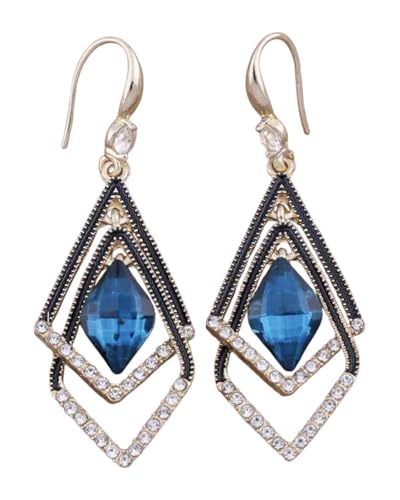 1 Paar blaue Kristall-Doppel-Diamant-geometrische Ohrringe, Boho-Ohrringe, Damen-Baumel-Ohrringe, Cutout-Mode-Ohrringe, Strass-Ohrringe für Frauen und Mädchen von TPZORJX