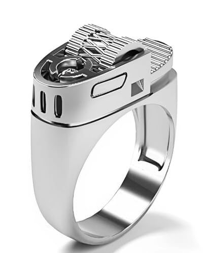1 Stück Feuerzeug-förmiger Ring, böhmische Ringe, kreative Ringe, Fingerringe, modische Knöchelringe für Frauen und Mädchen, Silber, Größe 8 von TPZORJX