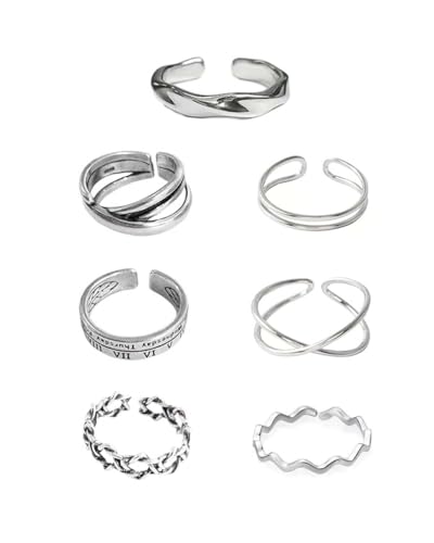 7 Stück unregelmäßige geometrische Ringe, Stacking Ringe, Boho Ringe, Silber Ringe, Cutout Ringe Mode Knöchel Ringe für Frauen und Mädchen von TPZORJX