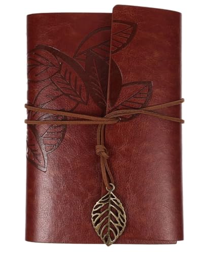 TPZORJX 1 PU Leder Blatt gebundenes Notizbuch mit Pergament Vintage füllbare Bindung Reisetagebuch Binder Skizzenbuch Vintage Notizbuch (A7 rotbraun) von TPZORJX