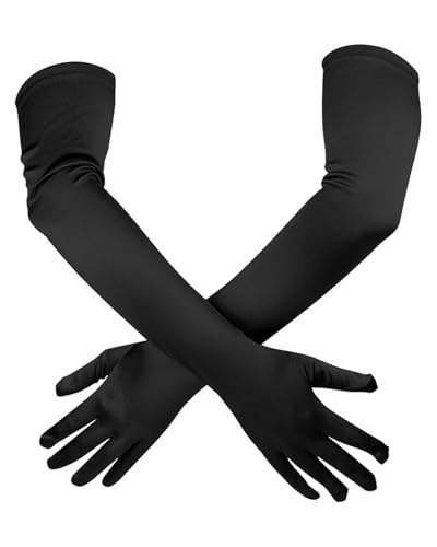TPZORJX 1 Paar Handschuhe Elegant Damen - Satin Classic Abendhandschuhe, 1920er Handschuhe für Halloweenkarneval Party Ball Opera Abschlussfeiern Hochzeiten(Schwarz) von TPZORJX