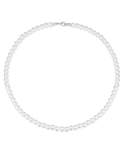 TPZORJX 1 Stück 6 mm Perlenkette für Herren Halsketten Herren Faux Perlenkette 18Zoll Länge Choker Halskette Weiße Herrenschmuck von TPZORJX