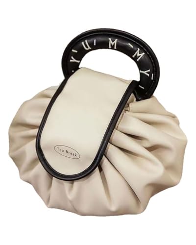 TPZORJX 1 Stück Drawstring Reise Kosmetiktasche Damen - Leder Schminktasche Groß mit Kordelzug,Aufbewahrung Organisator für Damen Mädchen(Weiß) von TPZORJX