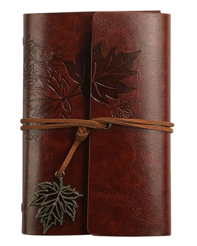 TPZORJX 1 Stück PU Leder Ahornblatt Krawatte Notizbuch mit Kraft Vintage Nachfüllbar Gebundenes Reisetagebuch Binder Skizzenbuch Vintage Notizbuch (A7 Rotbraun) von TPZORJX