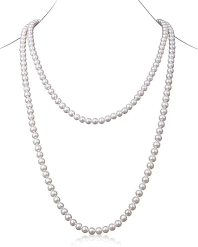 TPZORJX 1 Stück Perlenkette Weiß- Pearl Necklace für 1920s Gatsby Perlenkette Kostüm Accessoires,Dame Weiße elegante künstliche Perlen-Halsketten -lange Strickjacke-Perlen-Ketten-Halskette von TPZORJX