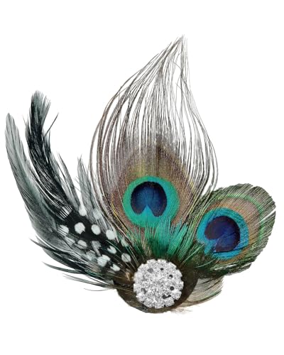 TPZORJX 1 pcs Pfauenfedern Haarschmuck mit Brosche,pfau kostüm damen,Pfau Kostüm, Gefieder Kopfschmuck, Feder Haarreif, 1920 Accessoires Damen,20er Jahre Haarspange,Fasching,Halloween,Karneval von TPZORJX