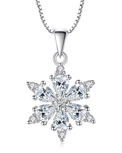TPZORJX 1 pcs Silber Weihnachten Schmuck, 925 Sterling Silber Schneeflocke Halskette, 45cm Silberkette mit Schneeflocke Anhänger & Silber Schneeflocke mit Zirkonia von TPZORJX