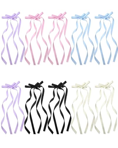 TPZORJX 10 Stück Haarschleife Damen - Doppellagiges Quastenband Lange Bänder Haarschleife, 5 Farben Schleife Haarspange,mit Schleife Haarschleifen für Mädchen Frauen Haare Deko von TPZORJX