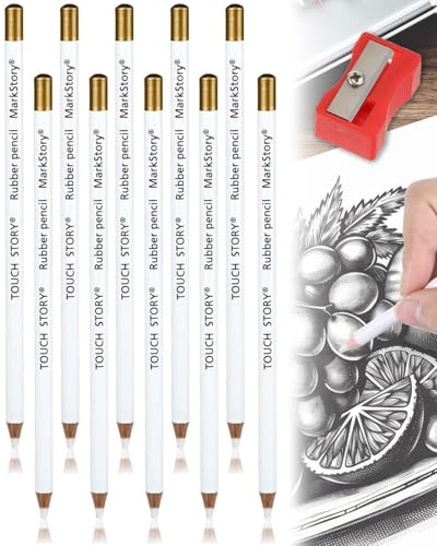 TPZORJX 10 Stück Radiergummi Stift Set, Radierer Stift Zeichnen Radierstift Zeichenstift Radiergummi Stift mit kleinem Bleistiftspitzer Stiftform Radiergummi für Zeichenanfänger und Künstler von TPZORJX
