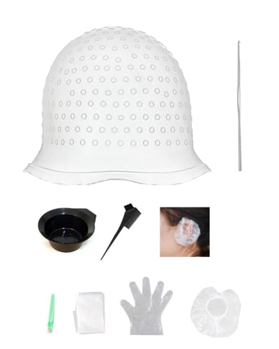 TPZORJX 10-teiliges Set Haare Färben Silikon Strähnchenhaube Set- Silikon Strähnchenhaube Cap mit Haken Handschuhe Haarfärbeschal Haarfärbekamm für Frauen und Mädchen Bläst von TPZORJX