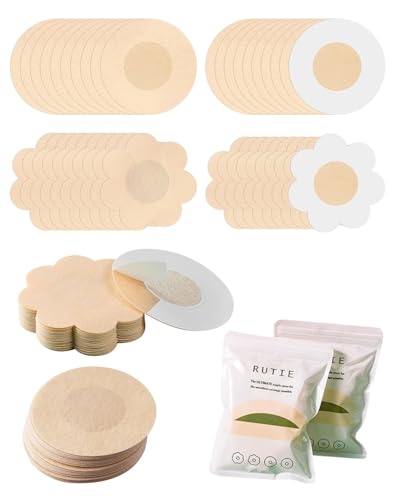 TPZORJX 100 Stück Nippel Patches Nippelpads Selbstklebend Unsichtbare Nippelabdeckung Nipple Cover Einweg Nippelpads Ultra Dünne Brust Aufkleber Für Frauen（Round,Flower） von TPZORJX