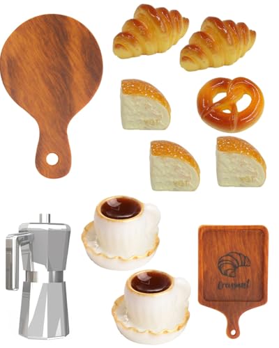 TPZORJX 12pcs Wichtelzubehör Miniatur Brot Kaffeekanne und Kaffeetassen Miniatur Wichtel Zubehör Kaffeeservice Zubehör Weihnachten, Miniatur Frühstück Puppenhaus Zubehör 1:12 von TPZORJX