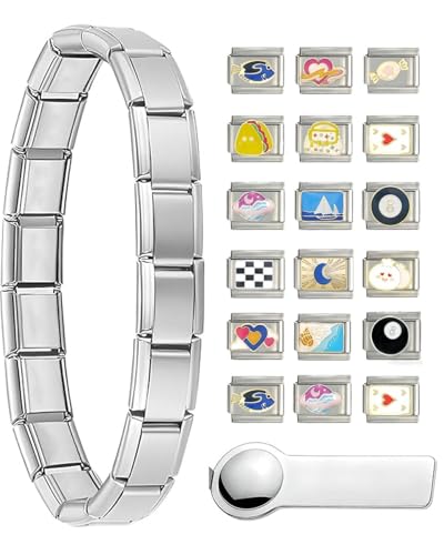 TPZORJX 18 Stück Charms Bracelet- 9mm Abnehmbar Module für Italienische Armbänder, Edelstahl Italian Charm de Bracelet Charms,Geschenk für Herren Jungen Mädchen(Zufällige Stile) von TPZORJX