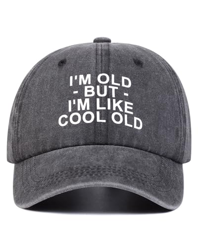 TPZORJX 1St. Unisex Hip-Hop Baseball Cap, 100% Baumwolle, verstellbar, Einheitsgröße, Sonnenhut, Gravur „I'm Old But I'm Like Cool Old“, modische Cap. dunkelgrau von TPZORJX