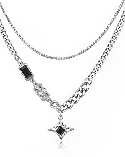 TPZORJX 1Stück Zirkonia Mansion Double Layers Titanium Halskette, Damen Halsketten, Anti-Allergie-Halsketten, Damenschmuck, Geschenke für Freunde, Paare, Ehefrauen von TPZORJX