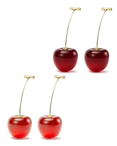 TPZORJX 2 Paar Kirsche Ohrringe - Süße Kirsche Ohrringe,Kirsche Süße Ohrringe 3D Kirsche Baumeln Ohrringe für Frauen Mädchen(Rot, Weinrot) von TPZORJX