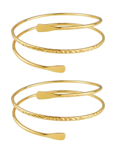 TPZORJX 2 Stück Boho Oberarmmanschette Armband - Gold Oberarm Wickelarmband Punk Cool Oberarm Verstellbar Punk Spiralarm Armband Swirl Arm Armreif Set Verstellbaren Für Frauen Und Mädchen von TPZORJX