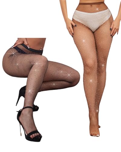 TPZORJX 2 Stück Damen Glitzer Strumpfhose mit Strass - Glitzer Netzstrumpfhosen Glitzer Hose Glitzernde Strass Netzstrumpfhose für Partys,Cosplay,Performances,Tänze,Halloween(Schwarz+Hautfarbe) von TPZORJX