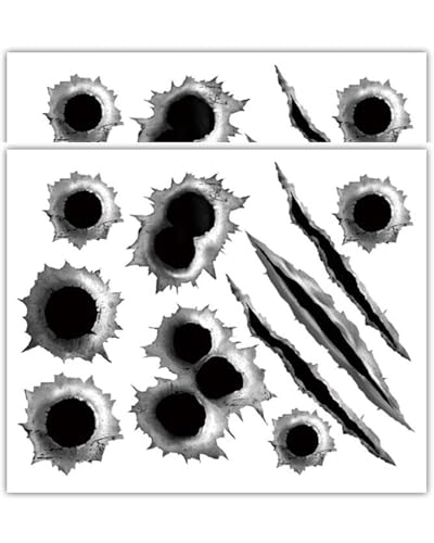 TPZORJX 2 Stück Faux Bullet Hole Paw Print Aufkleber, 3D-Aufkleber, wasserdichter Aufkleber mit Bullet Hole, geeignet für Auto, Roller, Motorradhelm, Fahrrad, Laptop, Smartphone von TPZORJX