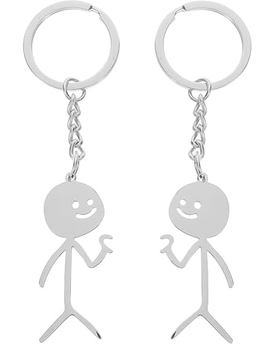 TPZORJX 2 Stück Lustige Smiley Schlüsselanhänger- Gebärdensprache Lustiges Finger Medium Stickman Nette Trend Tasche Auto Paar Geschenk von TPZORJX