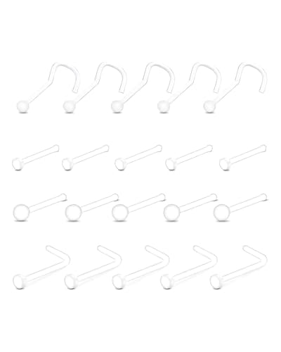 TPZORJX 20pcs Plastik Nasenpiercing Stecker Nose Stud Ring Retainer - Klar Piercing Retainer L förmige Nase Ringe Korkenzieher Nase Ringe Nasenpiercing Schmuck für Frauen Männer, 20G von TPZORJX