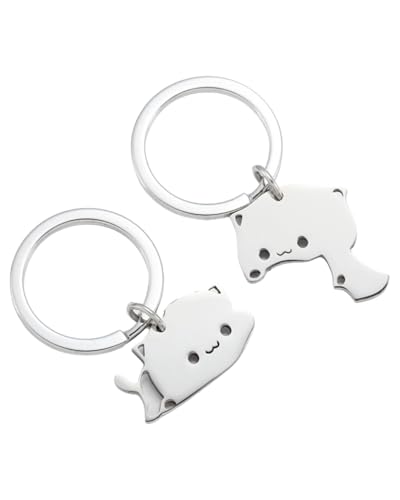 TPZORJX 2er Set Katzen Schlüsselanhänger Schlüsselanhänger,Schlüsselanhänger Puzzle Anhänger Schlüsselanhänger Pärchen Geschenk Freundschaft(Silber) von TPZORJX