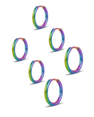 TPZORJX 3 Paar Damen Creolen Edelstahl Ohrringe 8/10/12mm Kleine Knorpelohrringe Damen Herren Mädchen Hypoallergene Ohrringe - Bunt von TPZORJX