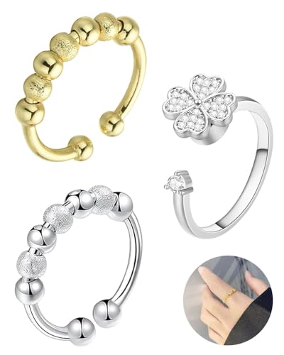 TPZORJX 3 Stück Anxiety Ring,anti stress ring,Fidget Ring Anti Stress Ring Angst Spinning Mit Perlen Offene Spinner Damen Anxiety Stressringe Zur Linderung von Ängsten für Mädchen Frauen von TPZORJX