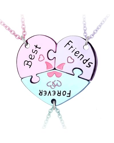 TPZORJX 3 Stück Kumpel Halskette BFF Anhänger Graviert Beste Freunde für immer und ewig Herzförmige Puzzle Anhänger Freundschaft Halskette Schwestern Freunde Geschenk (Lila Rosa Blau) von TPZORJX