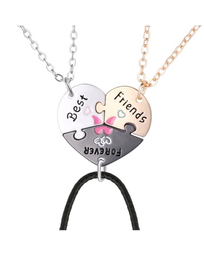 TPZORJX 3 Stück Partner Halskette BFF Anhänger, Gravierte Beste Freunde für immer und ewig Herzförmige Puzzle Anhänger Freundschaft Halskette Schwestern Freunde Geschenk (Gold Silber Schwarz) von TPZORJX