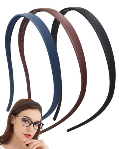 TPZORJX 3 x Gezacktes Stirnband, einteiliges dünnes Stirnband für Frauen, mattes Finish, rutschfest, ideal für Brillen und den täglichen Gebrauch (Schwarz, Dunkelgrau, Blau) von TPZORJX