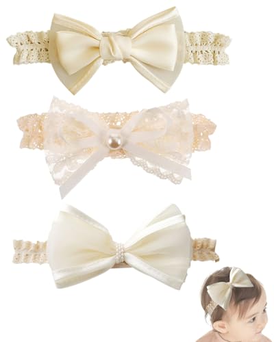 TPZORJX 3PCS Baby Haarband - Baby Mädchen Stirnband Weiß Spitze Bowknot Haarband Haargummi mit Schleife Baby Stirnband Mädchen Haarschleifen Mädchen Kinder Stirnband von TPZORJX