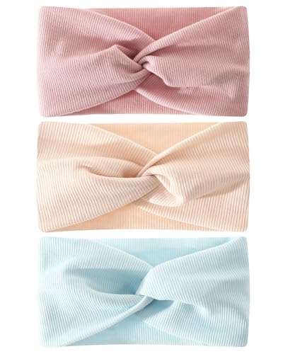 TPZORJX 3PCS stirnband baby mädchen,stirnband kinder,Stirnband Baby Mädchen Dehnbare Nylon Stirnbänder Handgefertigte Haarband for Neugeborene Kleinkinder Kinder (cremefarben + rosa + blau) von TPZORJX