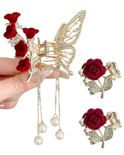 TPZORJX 3pcs Schmetterling Haarklammer Mittel mit Quaste Metall Klein Blume Haarspangen Damen für Frauen Mädchen Dünnes Haarschmuck von TPZORJX