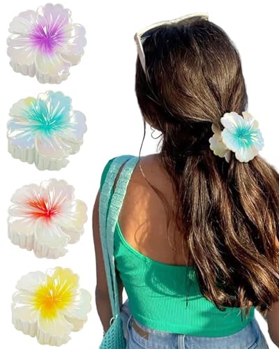 TPZORJX 4 Stück Haarklammer, Haarspange Blume,Große Flower Hair Clip hawaiianische Blumen Klauenklammern für Frauen Dick Dünn Haar Haarstyling Zubehör von TPZORJX