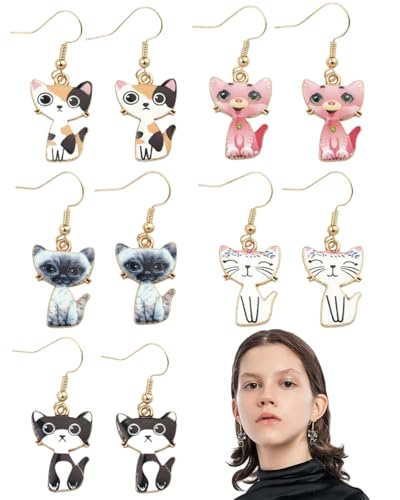 TPZORJX 5 Paare katzen Lustige Ohrringe Aesthetic, Ohrringe Lustig Katzen Ohrringe Geburtstagsgeschenk für Mädchen Ohrringe Katze Süße Katzenohrringe Kätzchen Ornamente Ohrstecker Set von TPZORJX