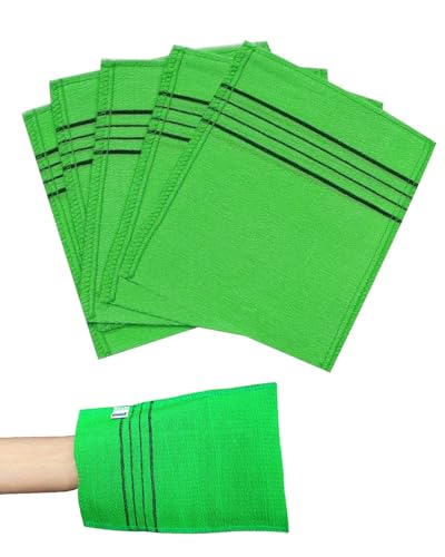 TPZORJX 5-teilige asiatische Peeling-Handschuhe doppelseitig koreanische Schrubben Waschlappen Italien-Handtuch zum Entfernen abgestorbener Haut Hornhaut Schrubber Dusch-Peeling-Handschuh - Grün von TPZORJX
