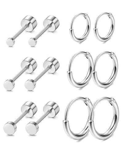TPZORJX 6 Paar Winzige Ohrstecker Ohrreifen,Ohrringe set,silber ohrringe,ohrringe chirurgenstahl,Ohrstecker Hypoallergen für Herren Mädchen,Ohrringsets für mehrere Piercings Knorpel Kleine Creolen von TPZORJX