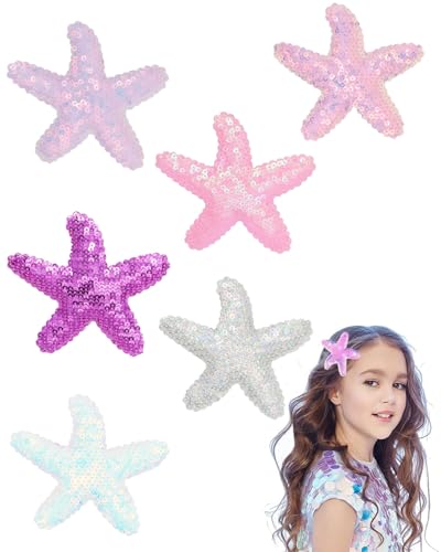 TPZORJX 6 Stück seestern haarspange,meerjungfrau haarschmuck,muschel haarschmuck,seestern kostüm,Seestern Haarspangen Mädchen Blumenmädchen-Zubehör für Hochzeit, Diamant Haarspange Haarnadel von TPZORJX