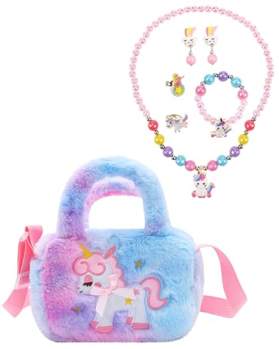 TPZORJX 6pcs Einhorn Spielzeug Geschenke für Mädchen - 5 6 7 8 Jahre Geburtstagsgeschenk Handtasche Mädchen Unicorn Kinder Schmuckset Mädchen Kinderschmuck Prinzessin Spielzeug von TPZORJX