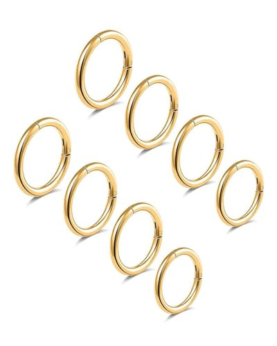 TPZORJX 8 Stücke 6-12mm Edelstahl 16g 18g Knorpel Creolen für Männer Frauen Nasenring Helix Septum Couch Daith Lip Tragus Piercing Schmuck Set - Gold von TPZORJX