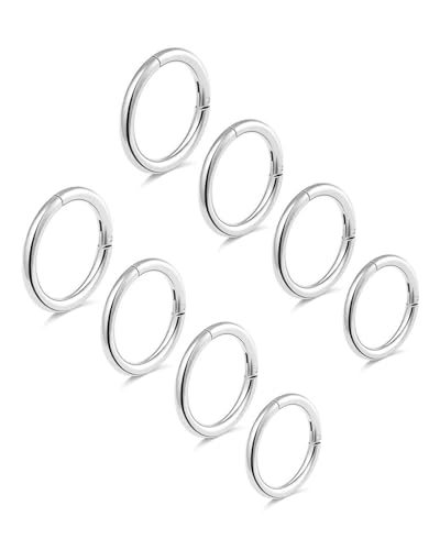 TPZORJX 8 Stücke 6-12mm Edelstahl 16g 18g Knorpel Creolen für Männer Frauen Nasenring Helix Septum Couch Daith Lip Tragus Piercing Schmuck Set - Silber von TPZORJX