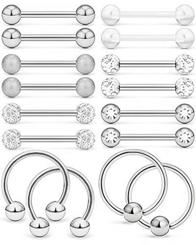 TPZORJX 8 paar 14G Zungenpiercing Brustwarzenpiercing Nippelpiercing für Frauen Brustwarzen Piercing Chirurgenstahl Silber Nippelpiercing Stablänge Barbells Body Piercing von TPZORJX